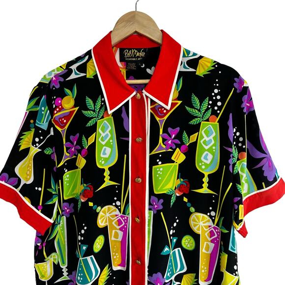 Bob Mackie Wearable Art Silk Cocktail Blouse Sz Large Short Sleeve Atomic Bright - Picture 4 of 16